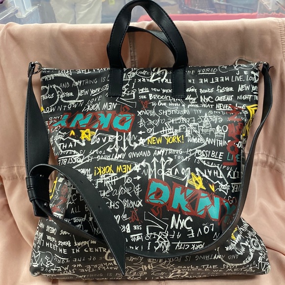 Dkny Handbags - DKNY Women's Multipurpose Fashion Backpack, Black Iconic Graffiti Tilly,